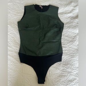 Commando emerald green faux leather snake print bodysuit